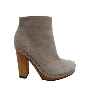 JOIE Women's Taupe Suede Dewitt Platform Clog Booties Size 37.5